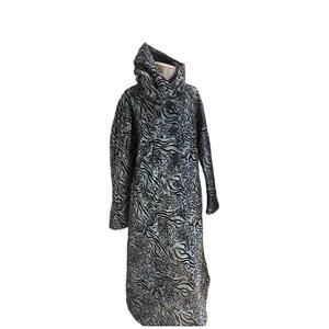 NEW OOPERA women reversible raincoat in black/blue leopard print